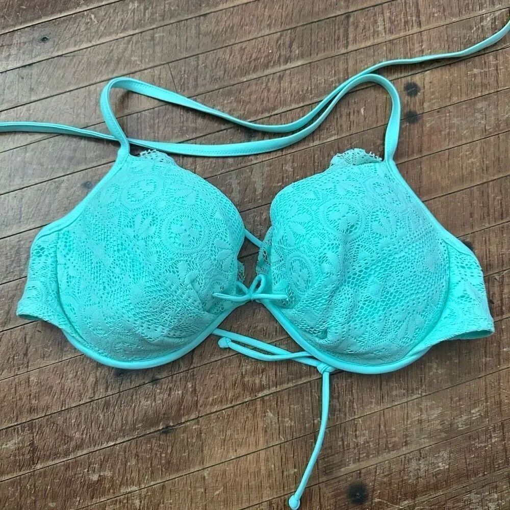 Victoria’s Secret mint green ruffled 36DD halter bikini top